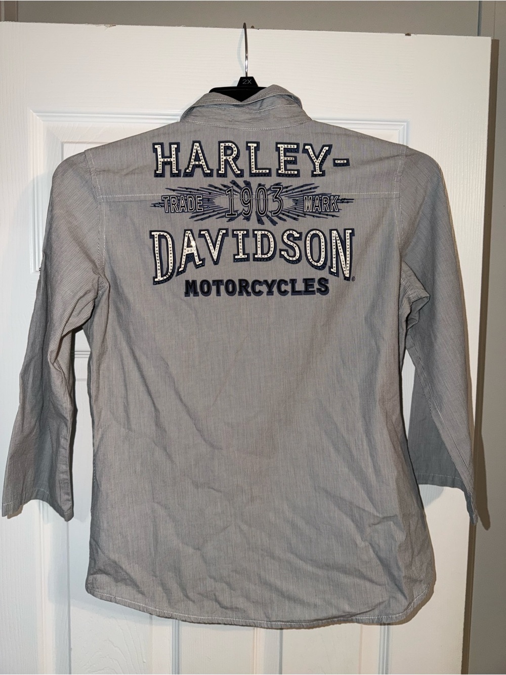 VTG Harley Davidson Rhinestone Hickory Striped Shirt M Y2K
